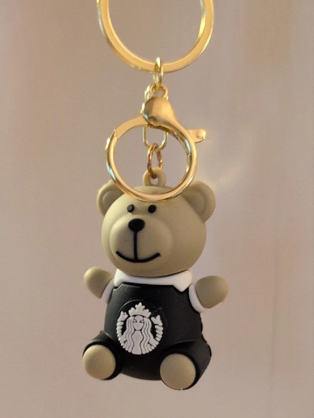 Gold-Accent Beige Bear Keychain Charm - Fashionable Bag Accessory